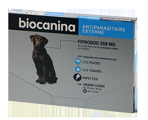 Fiprodog 134mg, solution antiparasitaire pour chiens de 20 à 40kgs (3 pipettes)