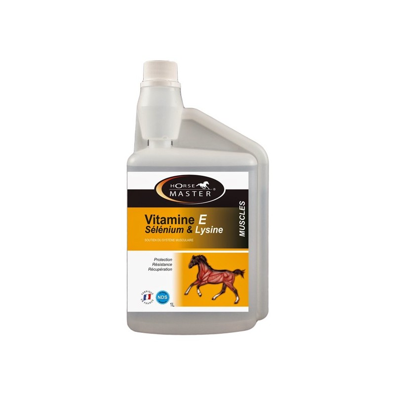 Vitamine E, Selenium, Lysine liquide - formule complète pour optimiser le fonctionnement des muscles du cheval athlète
